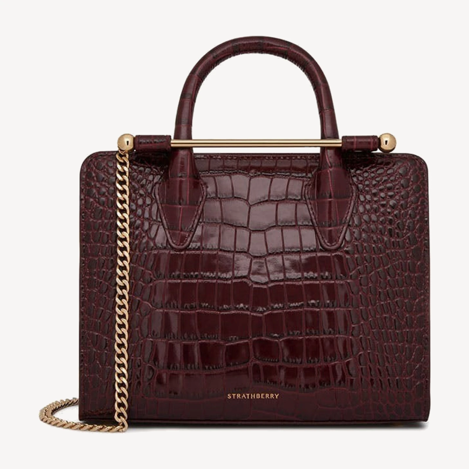Mini Tote - Croc-Embossed Leather Burgundy