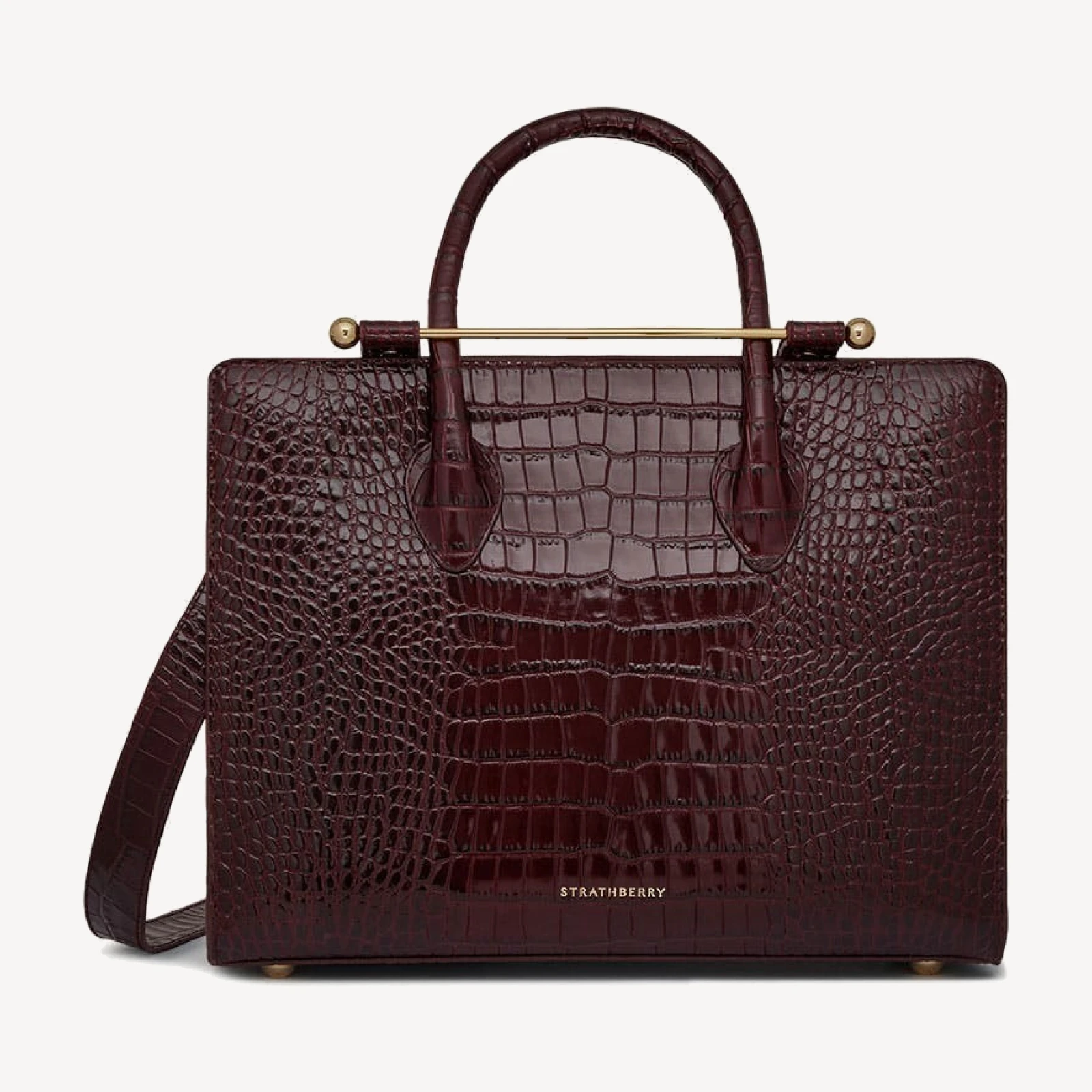 Midi Tote - Croc-Embossed Leather Burgundy