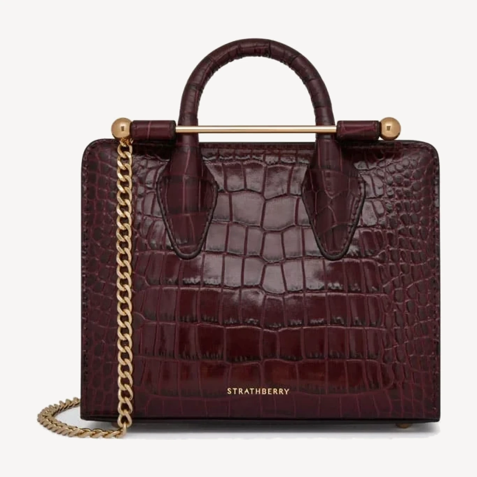 Nano Tote - Croc-Embossed Leather Burgundy