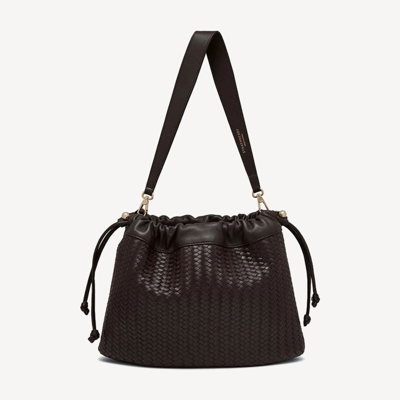 Charlotte Midi Drawstring - Chocolate Woven Leather