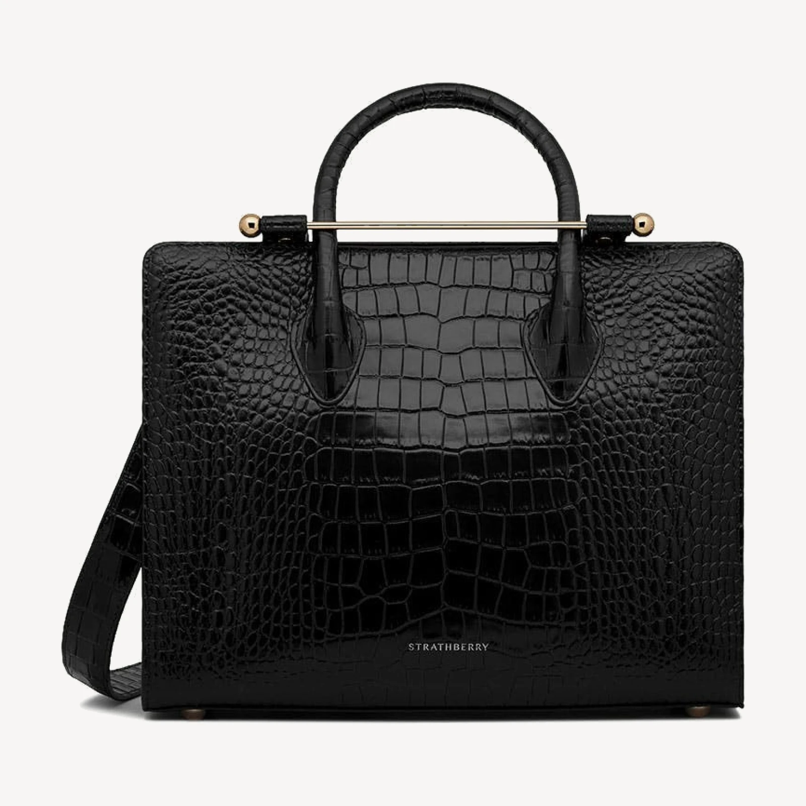 Midi Tote - Croc-Embossed Leather Black