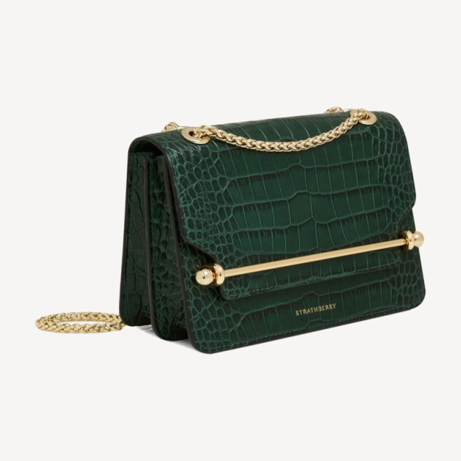 East/West Mini - Croc-Embossed Leather Bottle Green