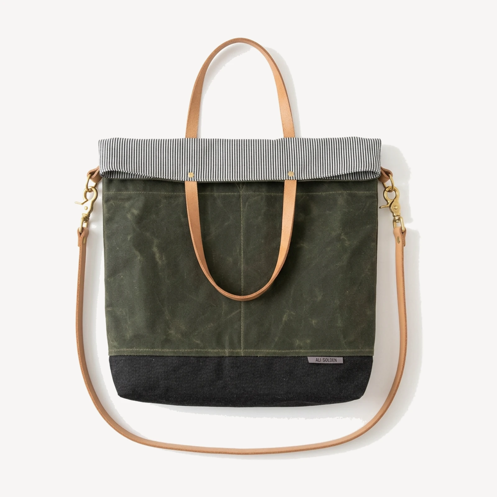 Ali Golden Reversible Tote - Green/Blue Stripe