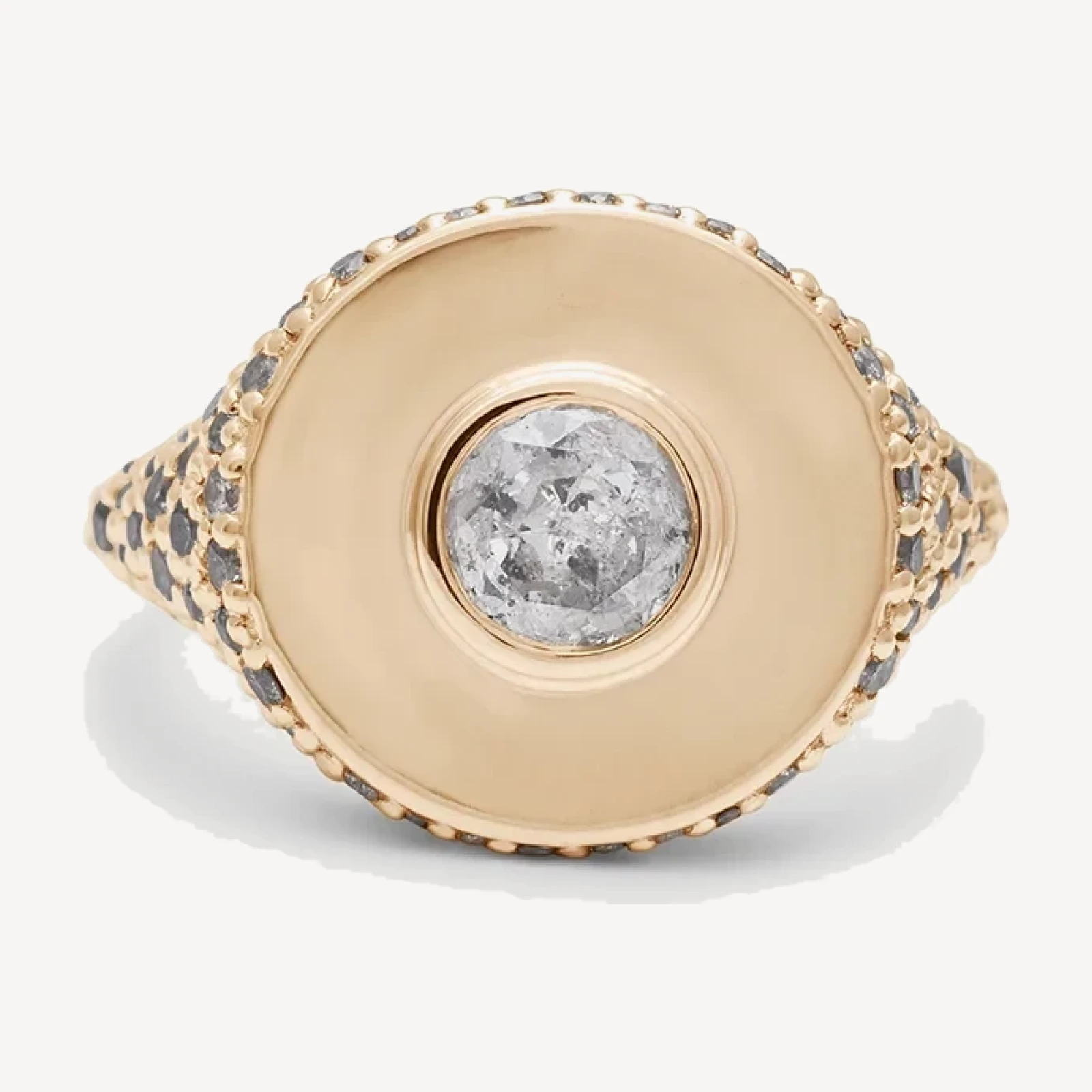 All-Seeing Signet Ring - 14k Yellow Gold & Grey Diamond