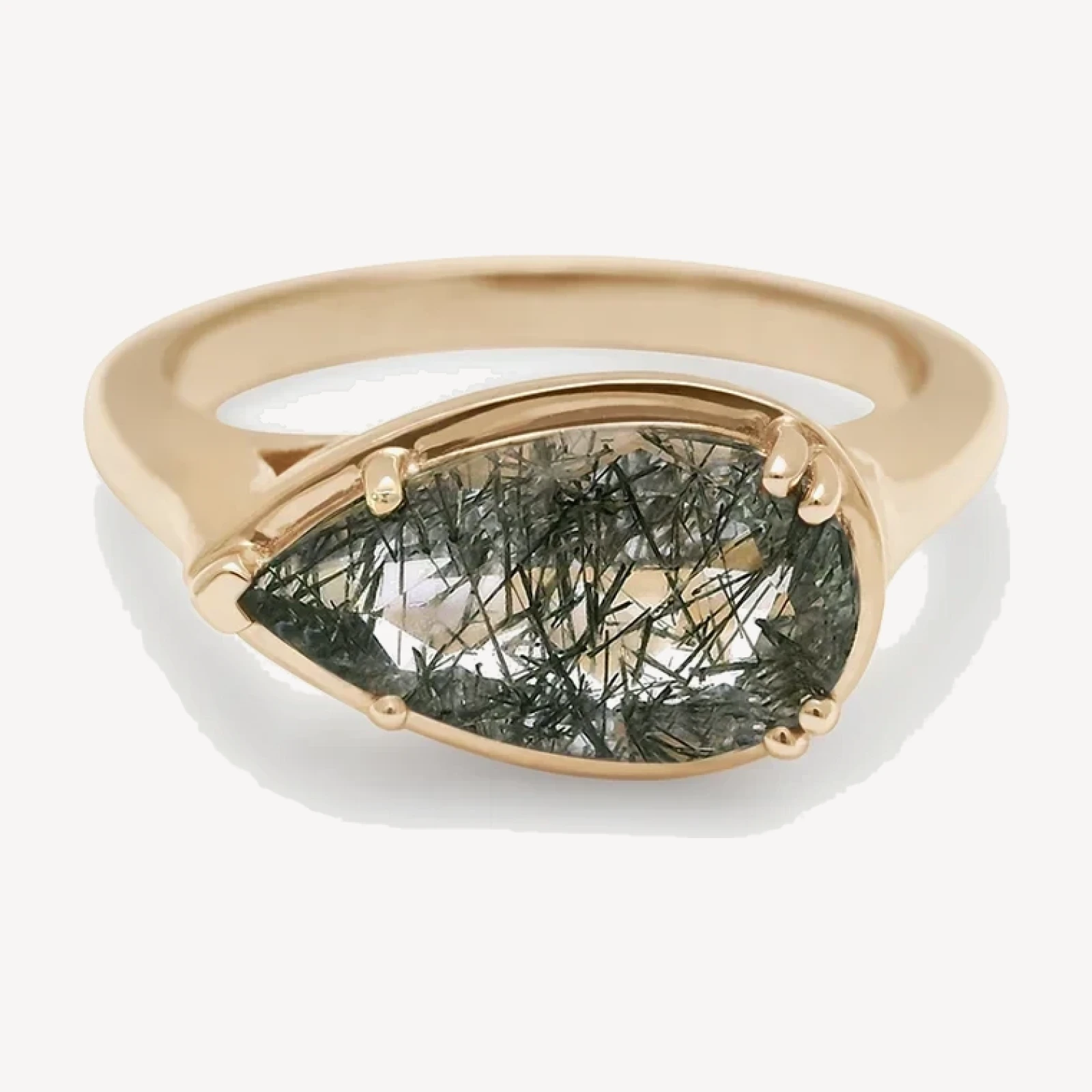 Luna Pear Ring - 14k Yellow Gold & Black Rutilated Quartz