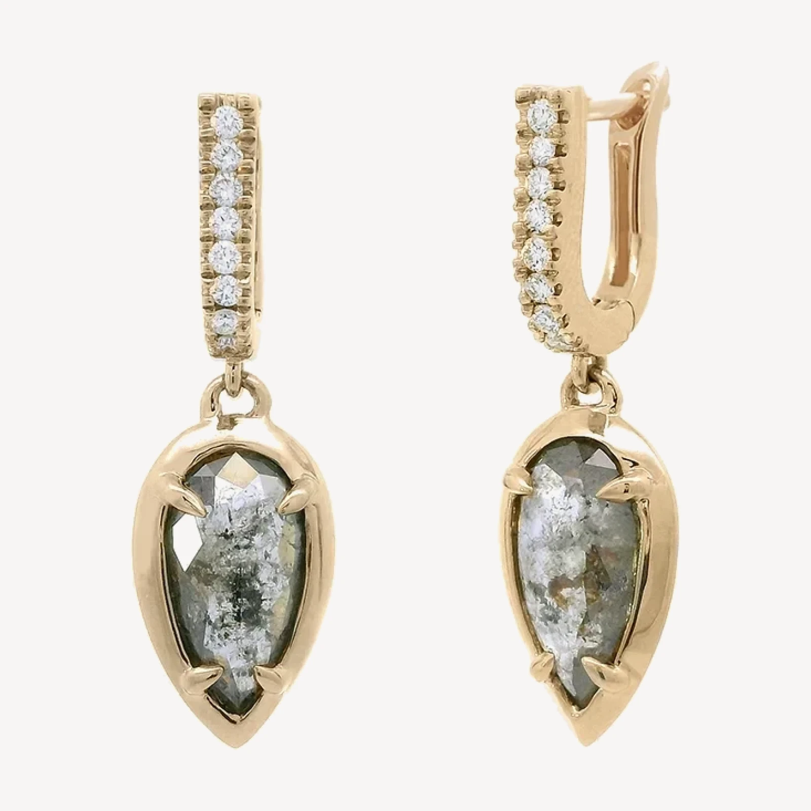 Attelage Pear Drop Earrings (Petit) - Yellow Gold & Grey Diamonds
