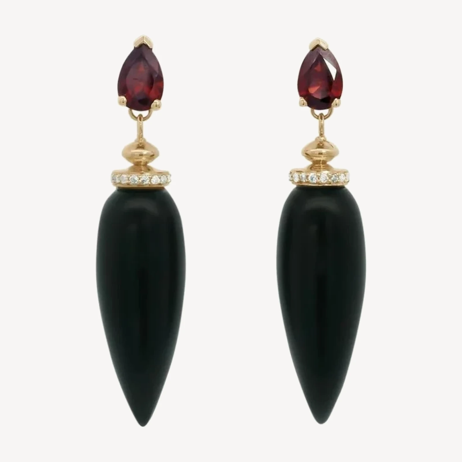 Luna Halo Pendulum Earrings - Yellow Gold, Black Onyx & Grey Diamonds