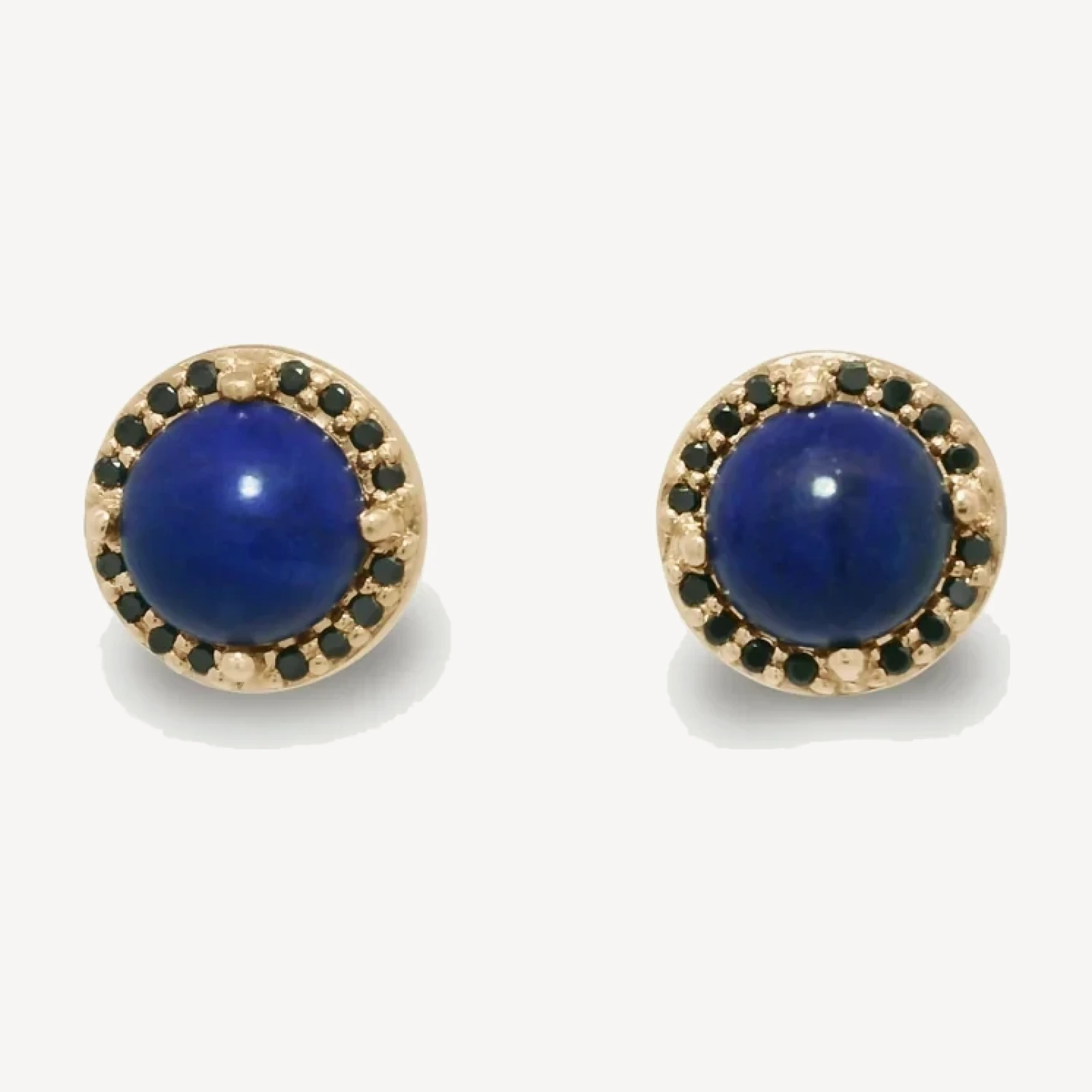 Rosette Stud Earring (Large) PAIR - Yellow Gold, Lapis, & Black Diamonds