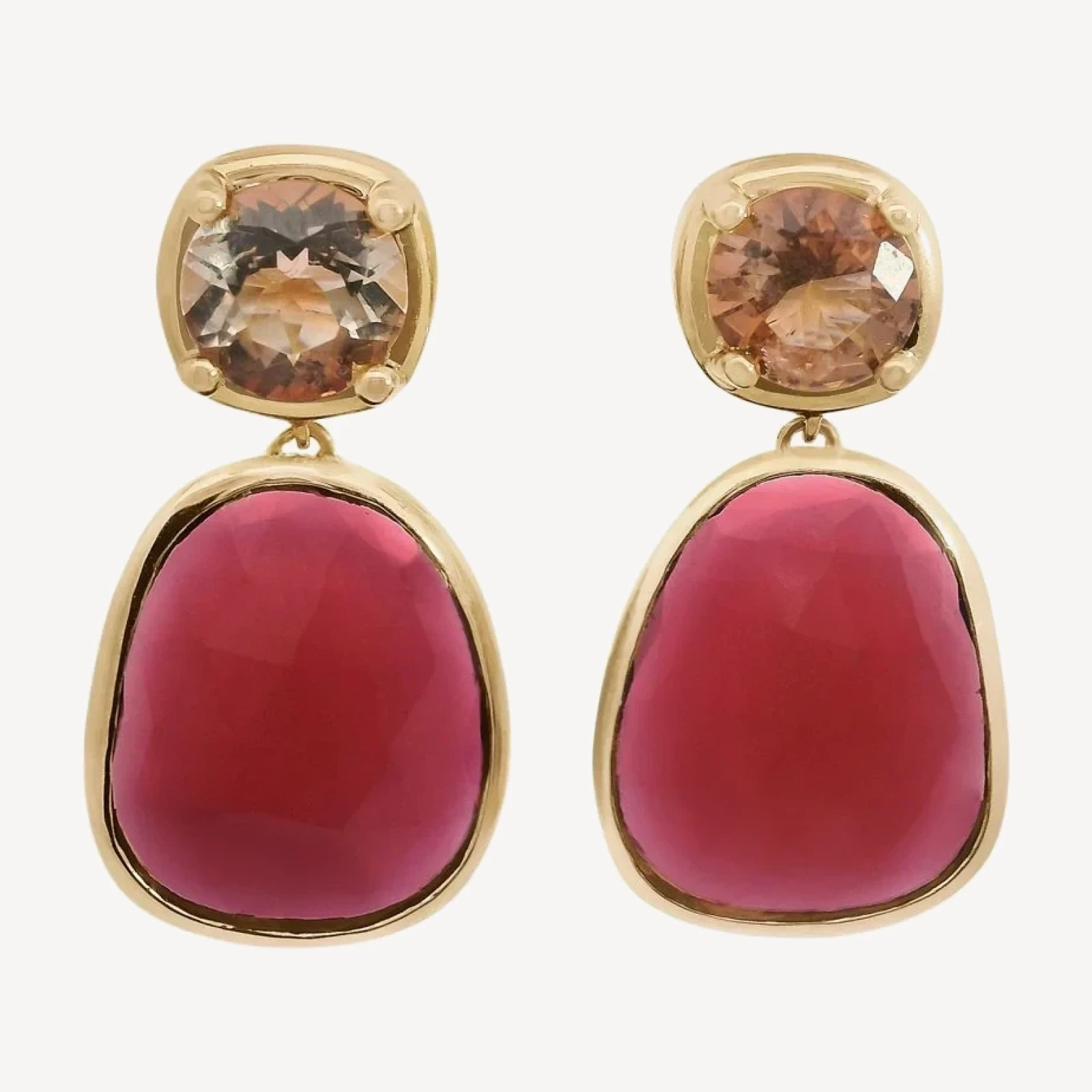 Ingot Drop Earrings - Yellow Gold, Tourmaline & Sunstone