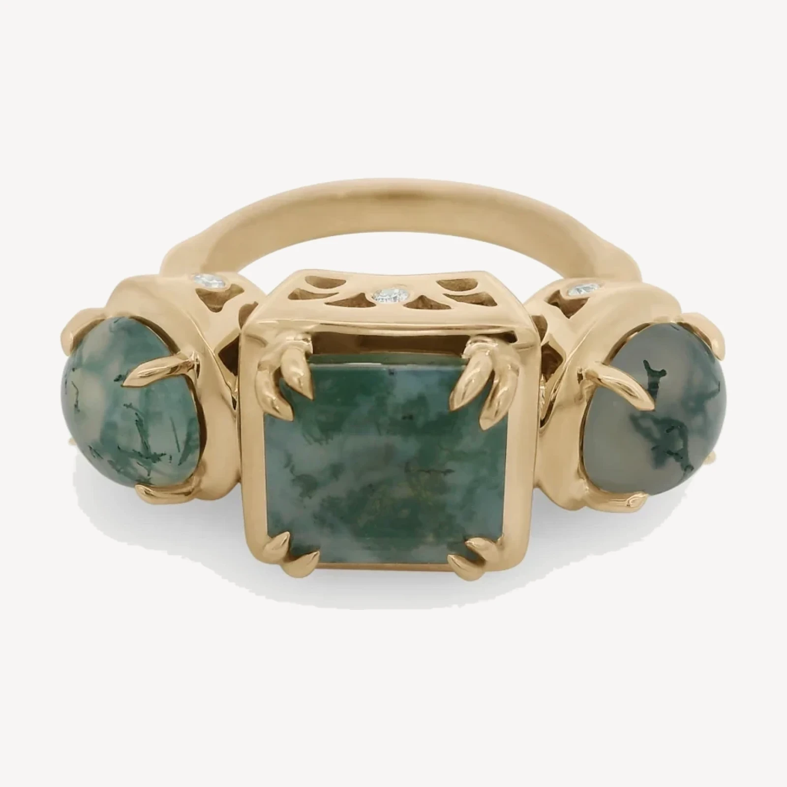 Astarte Ring - Yellow Gold & Moss Agate