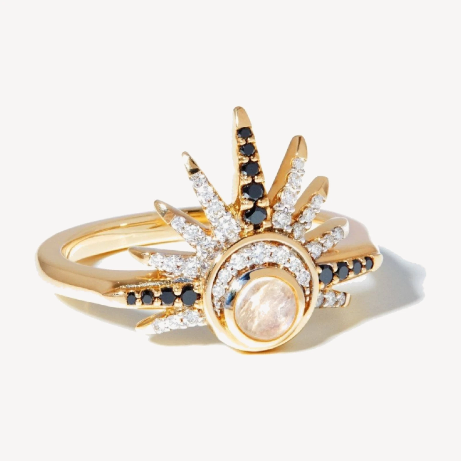 Harris Reed Solid Gold Celestial Ring | 14ct Solid Gold/Rainbow Moonstone & Diamond