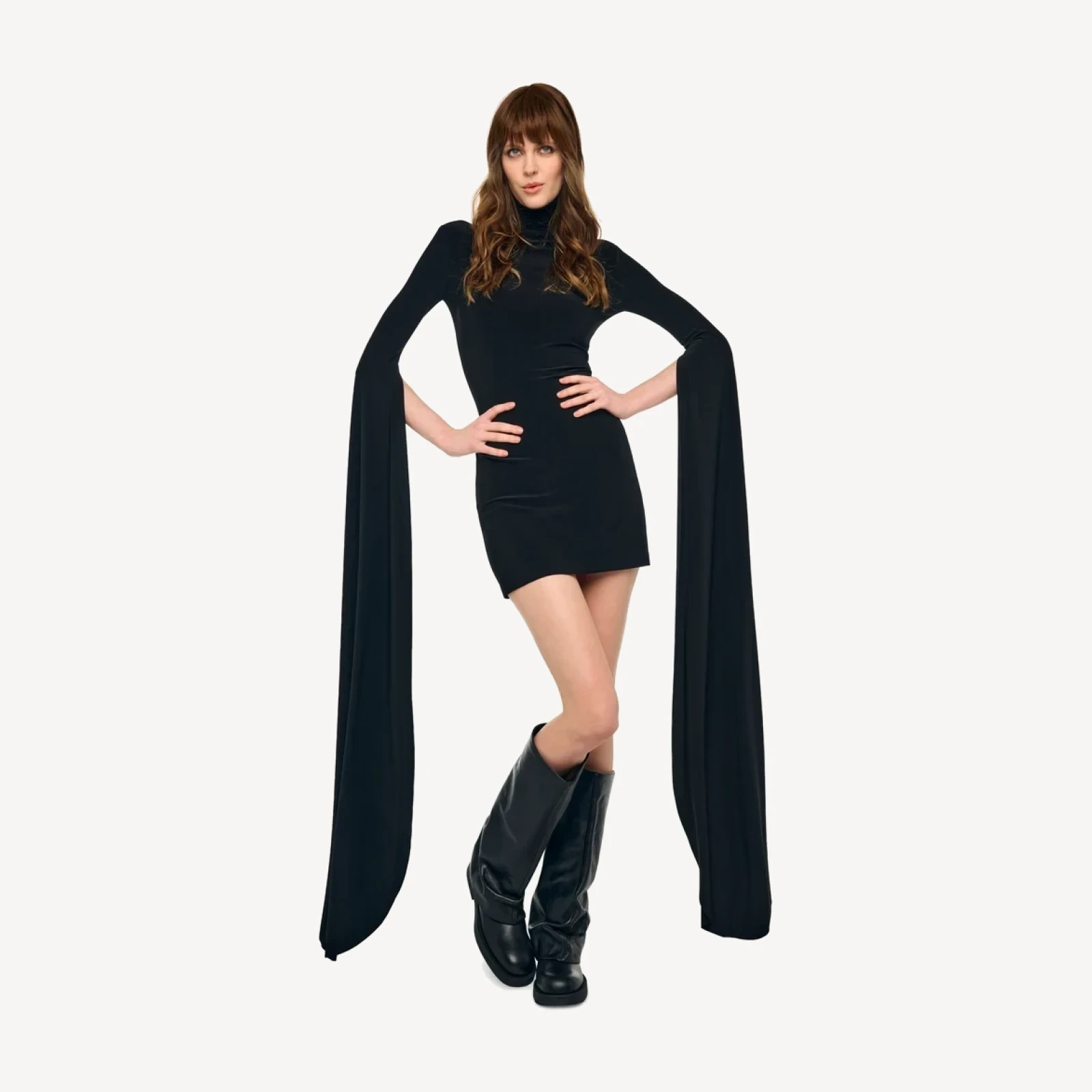 RIBBON SLEEVE TURTLENECK MINI DRESS