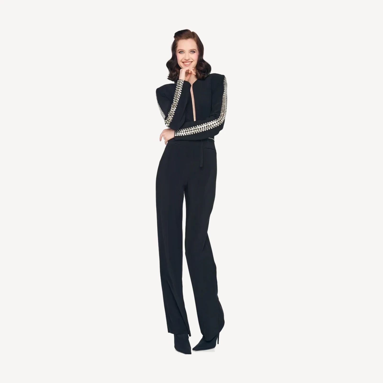 STUD ZIP FRONT STRAIGHT LEG JUMPSUIT