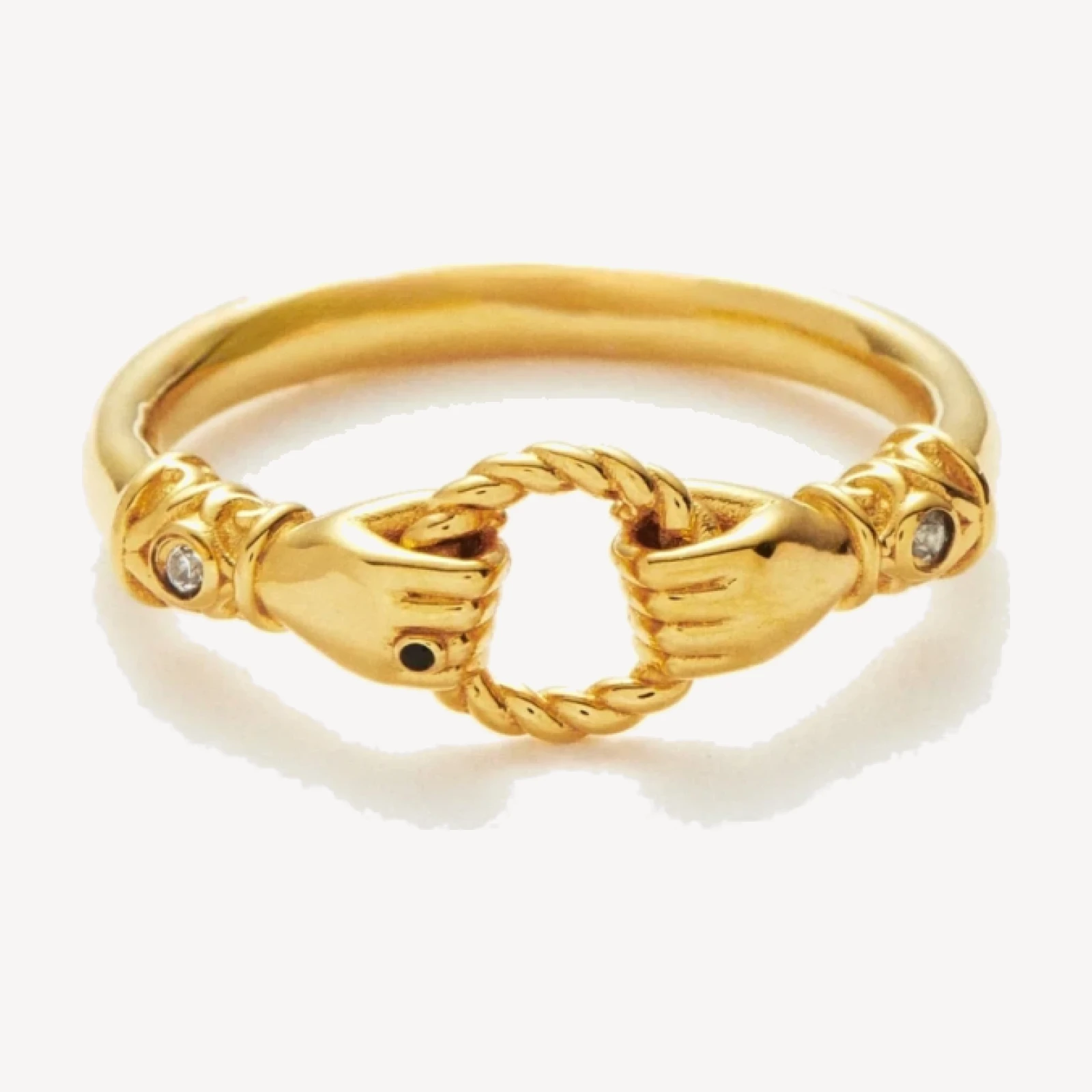 Harris Reed In Good Hands Stacking Ring | 18ct Gold Plated/Cubic Zirconia & Black Onyx