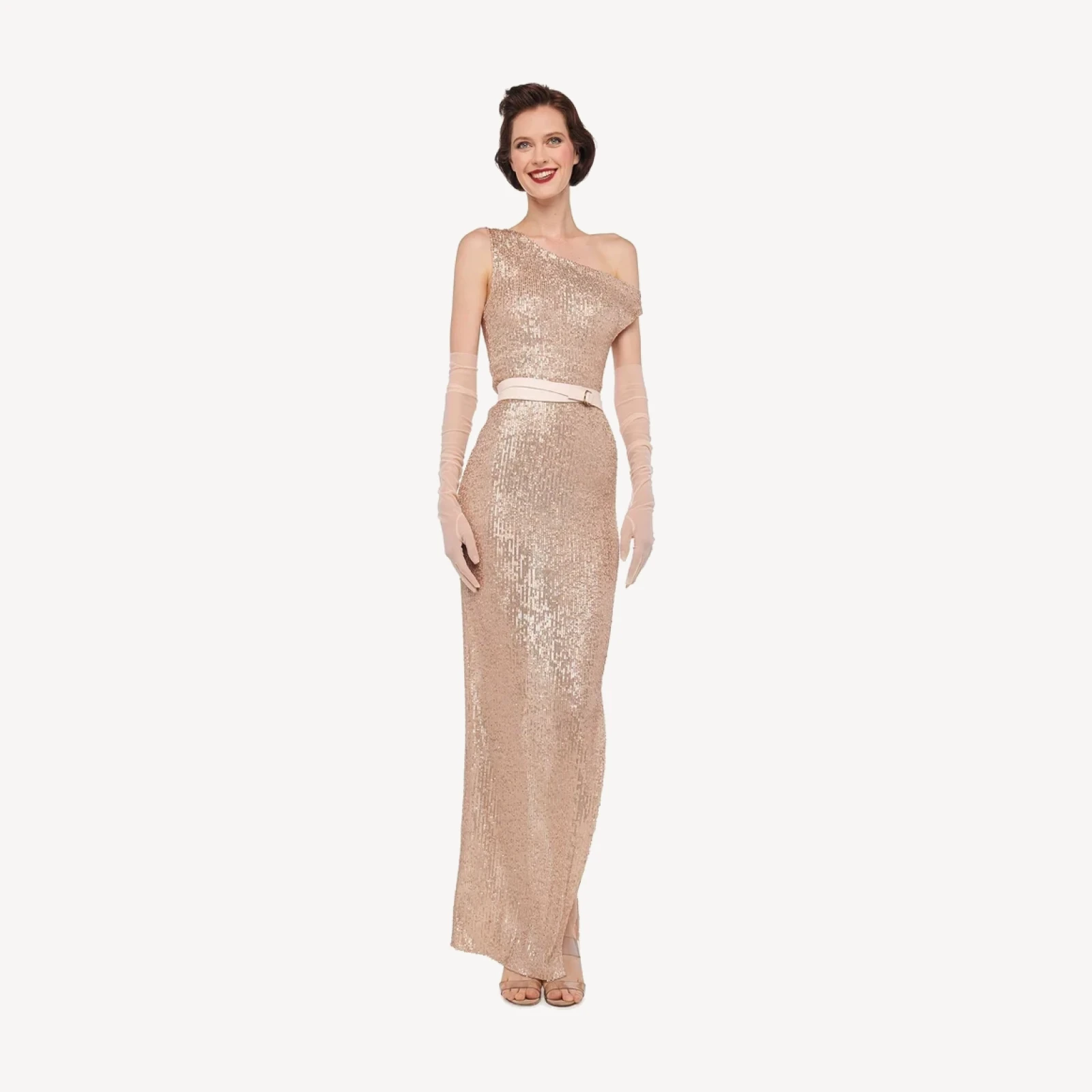 DROP SHOULDER FITTED GOWN W/ SIDE SLIT