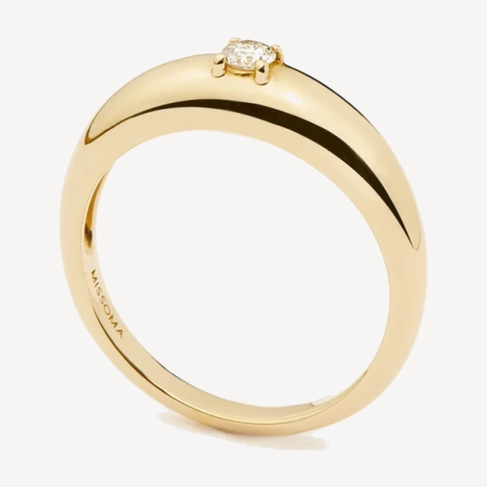 Solid Gold Single Diamond Classic Dome Ring | 9ct Solid Yellow Gold/Diamond