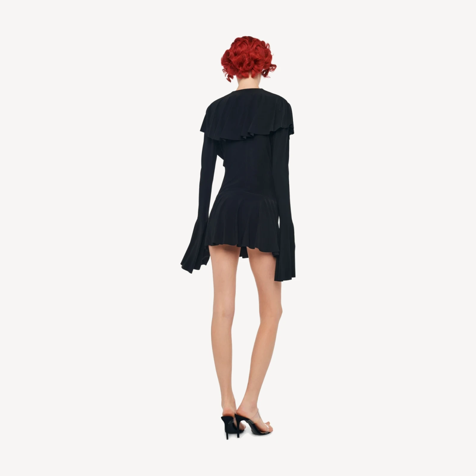 LONG SLEEVE DEEP V RUFFLE MINI DRESS
