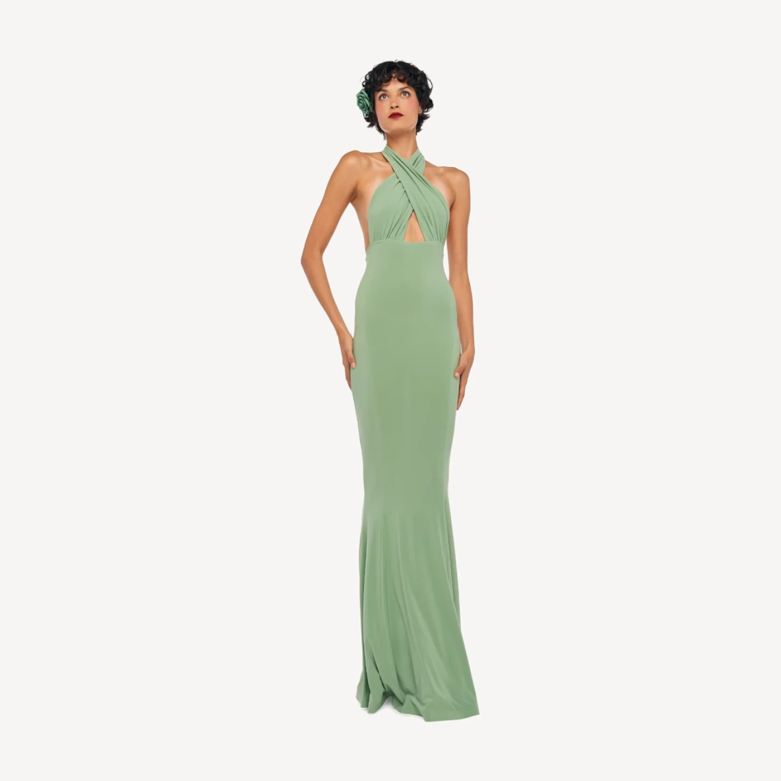 CROSS HALTER FISHTAIL GOWN