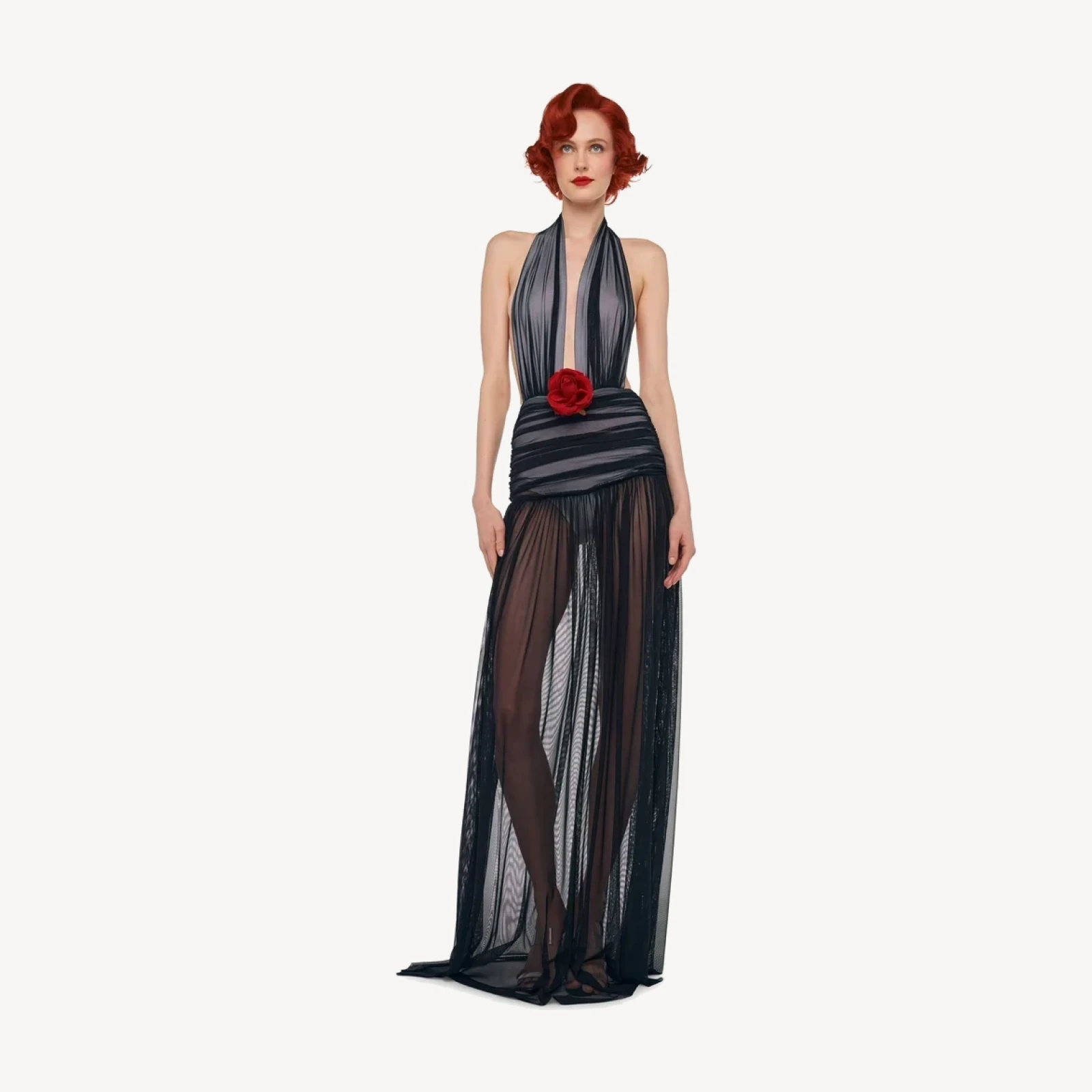 HALTER SHIRRED GOWN