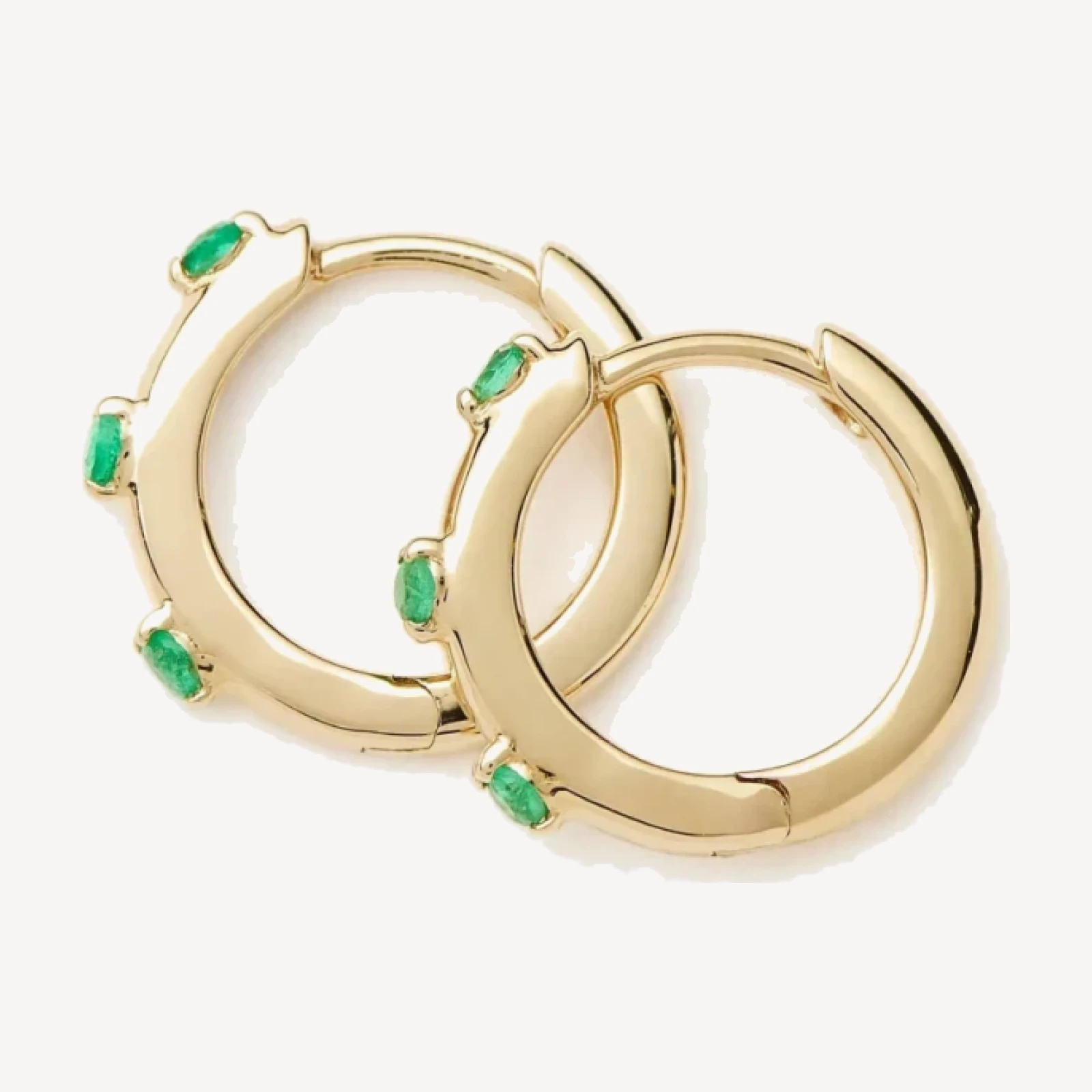 Solid Gold Emerald Studded Huggies | 9ct Solid Yellow Gold