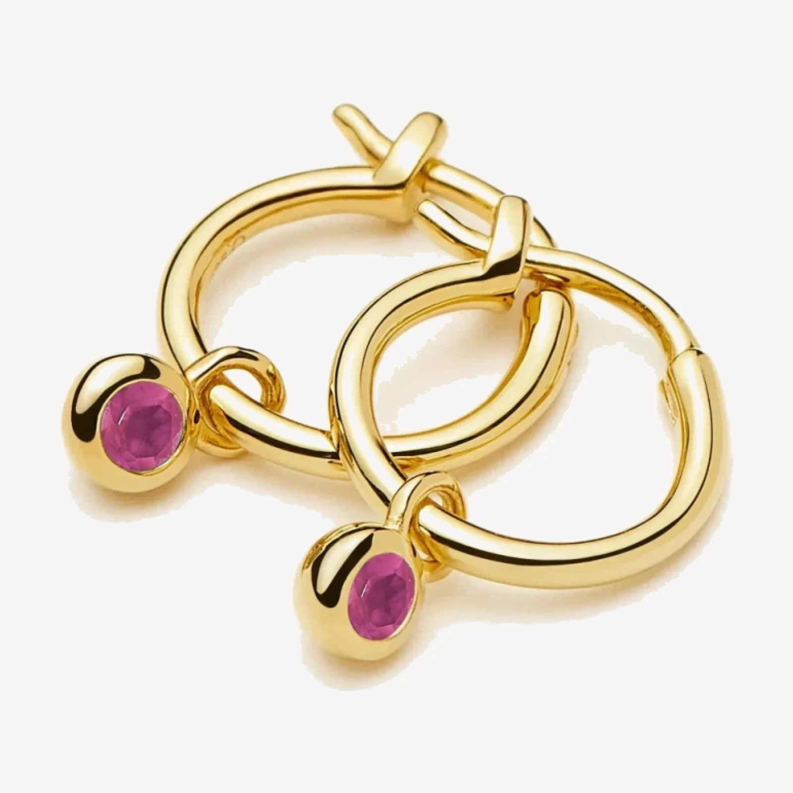 July Birthstone Mini Charm Hoop Earrings | 18ct Gold Plated/Glass Filled Ruby