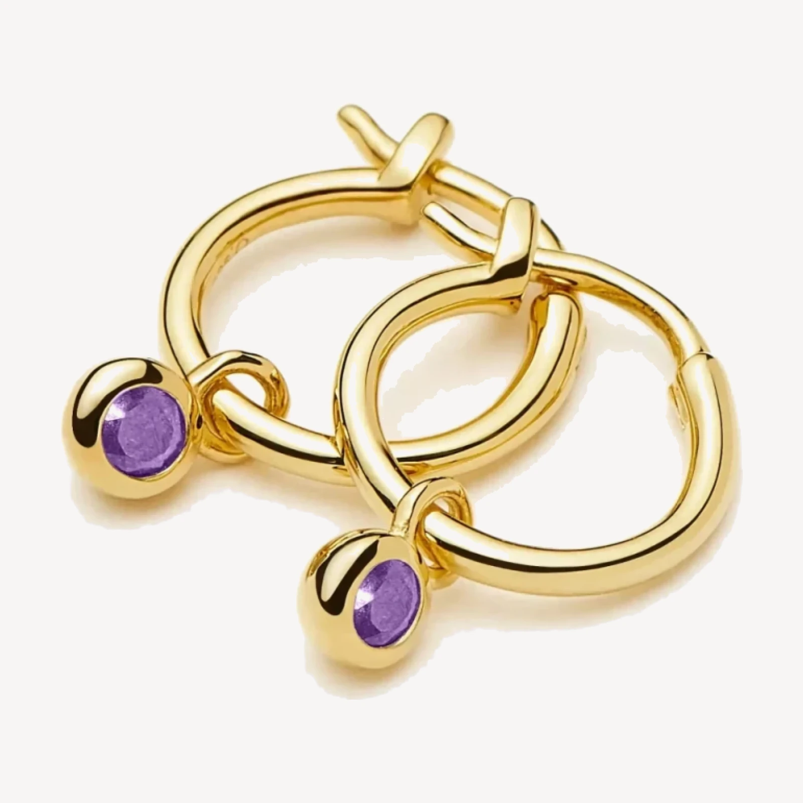 February Birthstone Mini Charm Hoop Earrings | 18ct Gold Plated/Amethyst