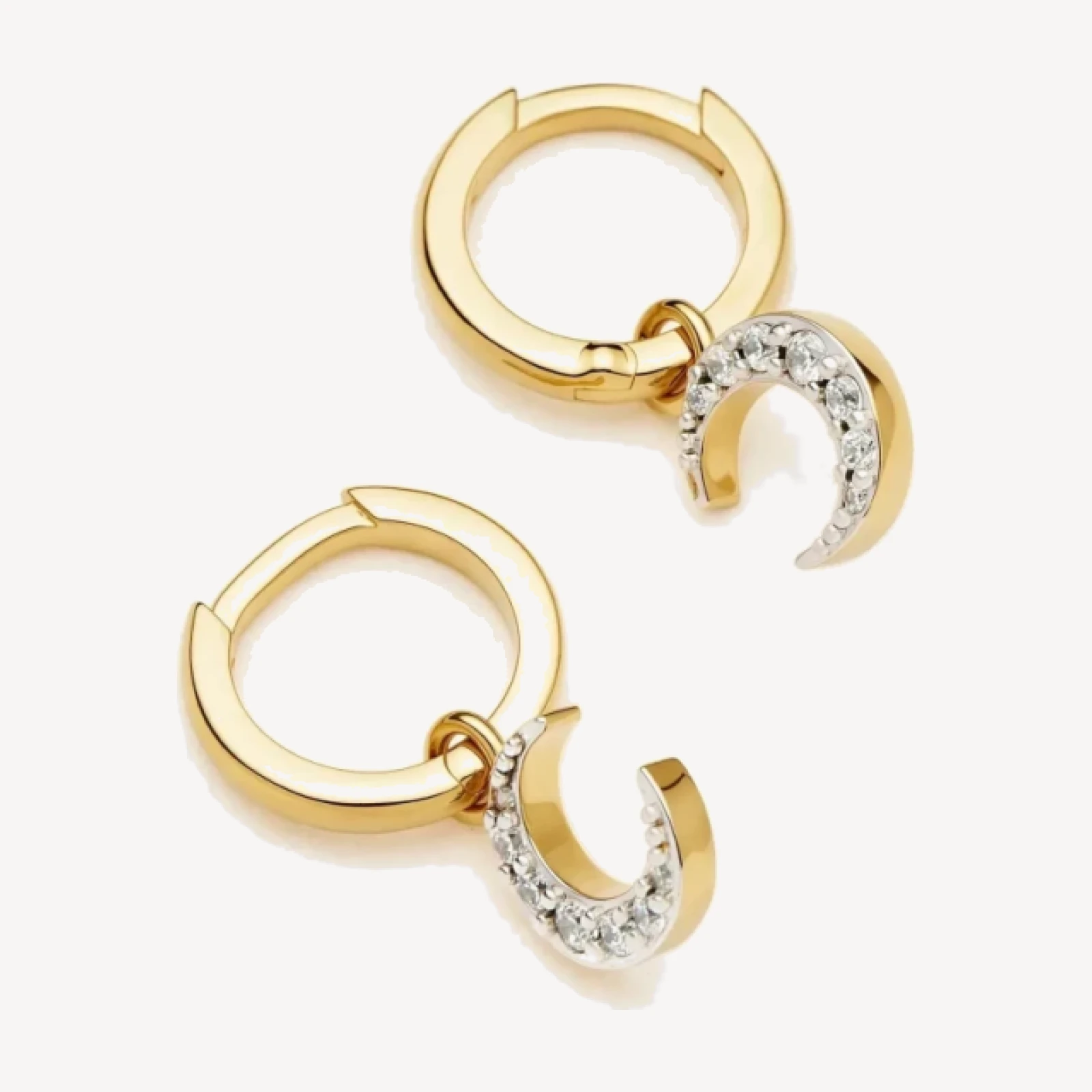 Crescent Moon Mini Charm Hoop Earrings | 18ct Gold Plated/Cubic Zirconia