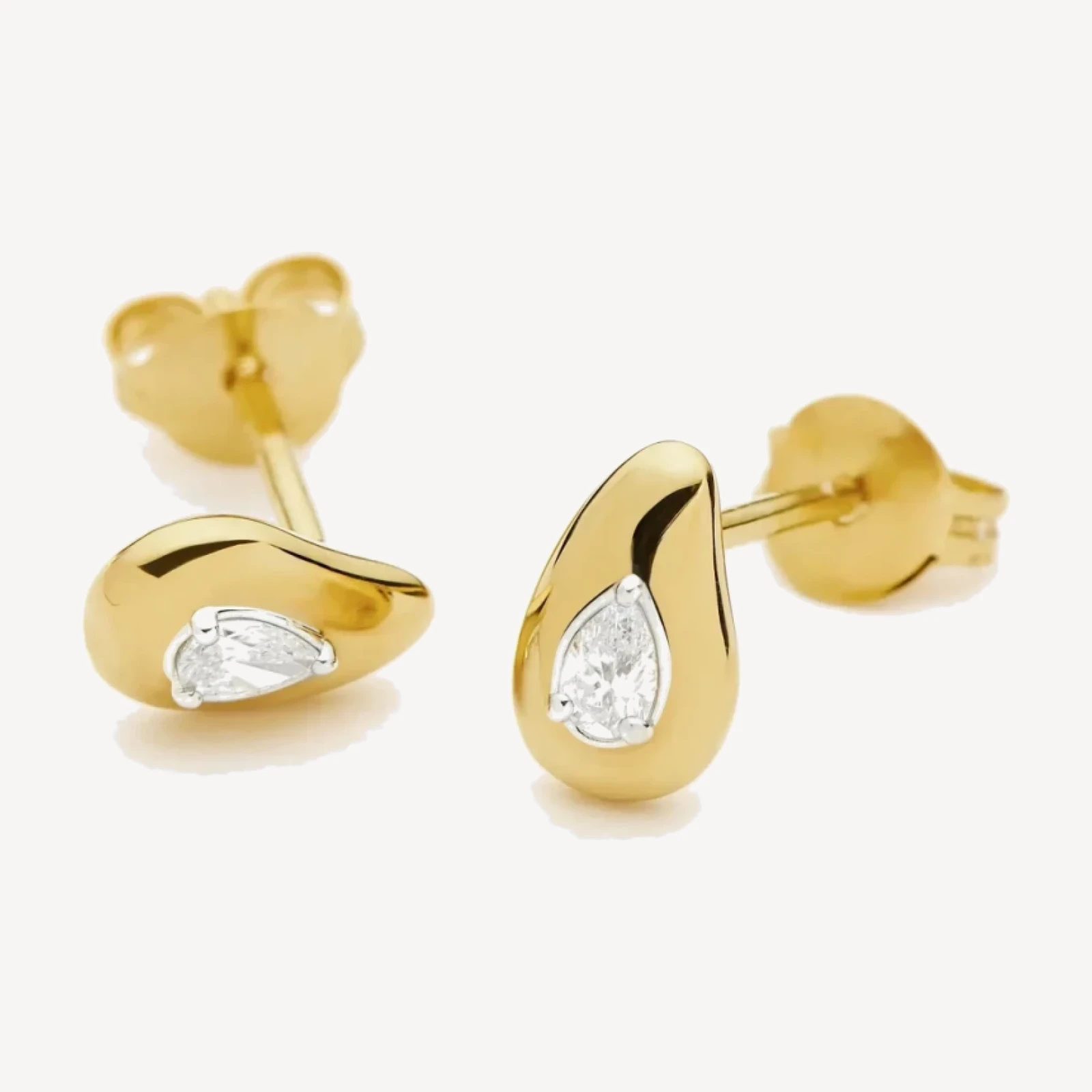 Molten Teardrop Diamond Stud Earrings | 18ct Gold Vermeil/Lab grown Diamond