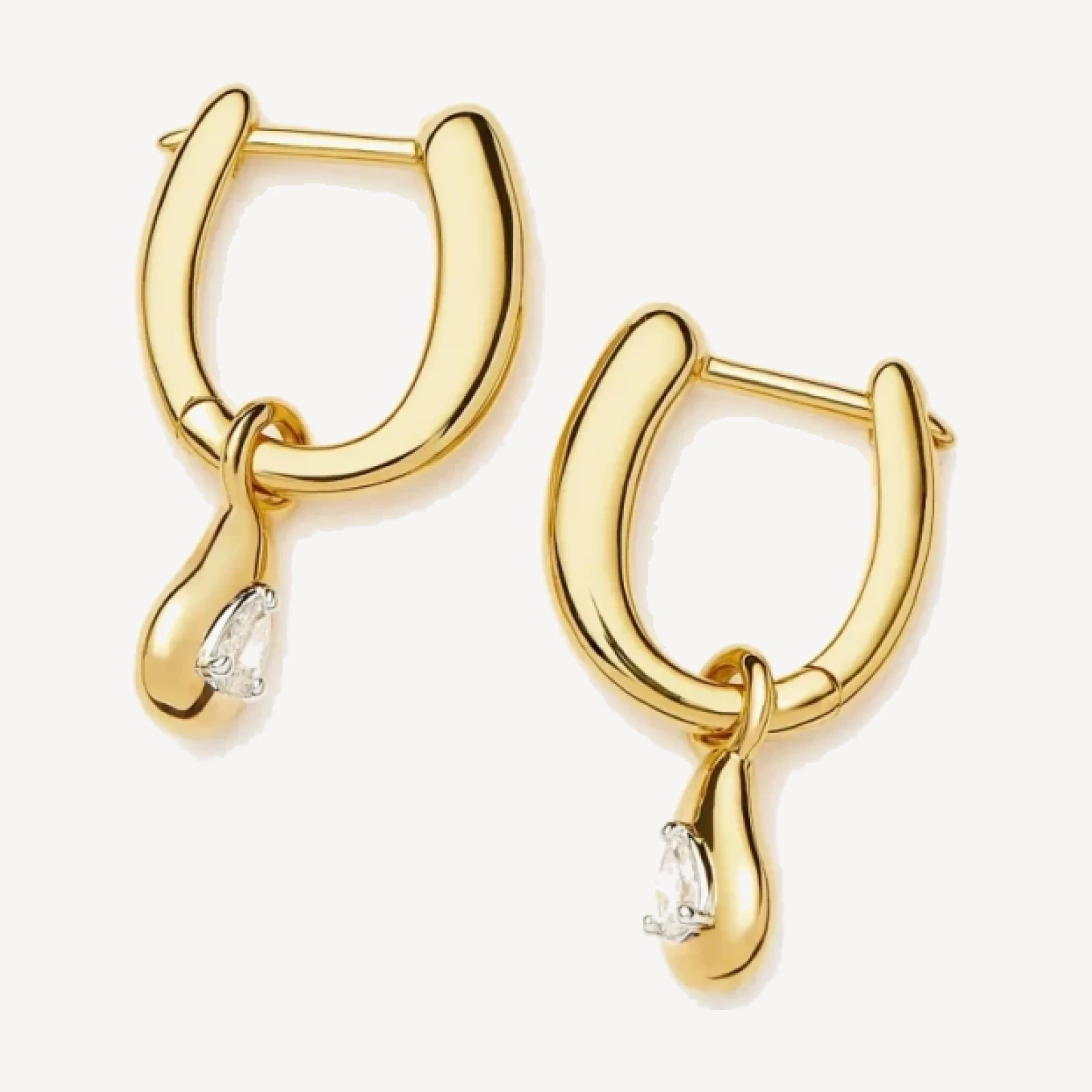 Molten Teardrop Diamond Charm Hoop Earrings | 18ct Gold Vermeil/Lab grown Diamond