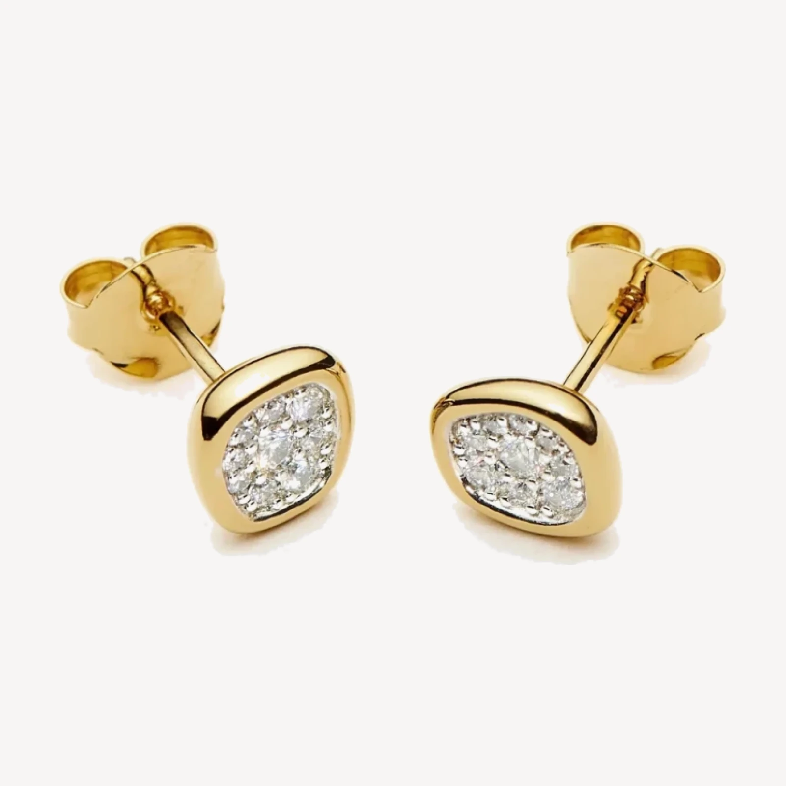Molten Soft Square Pavé Stud Earrings | 18ct Gold Plated/Cubic Zirconia
