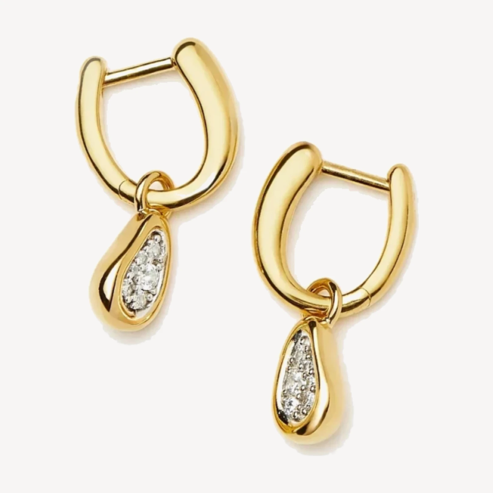 Molten Teardrop Pavé Charm Hoop Earrings | 18ct Gold Plated/Cubic Zirconia
