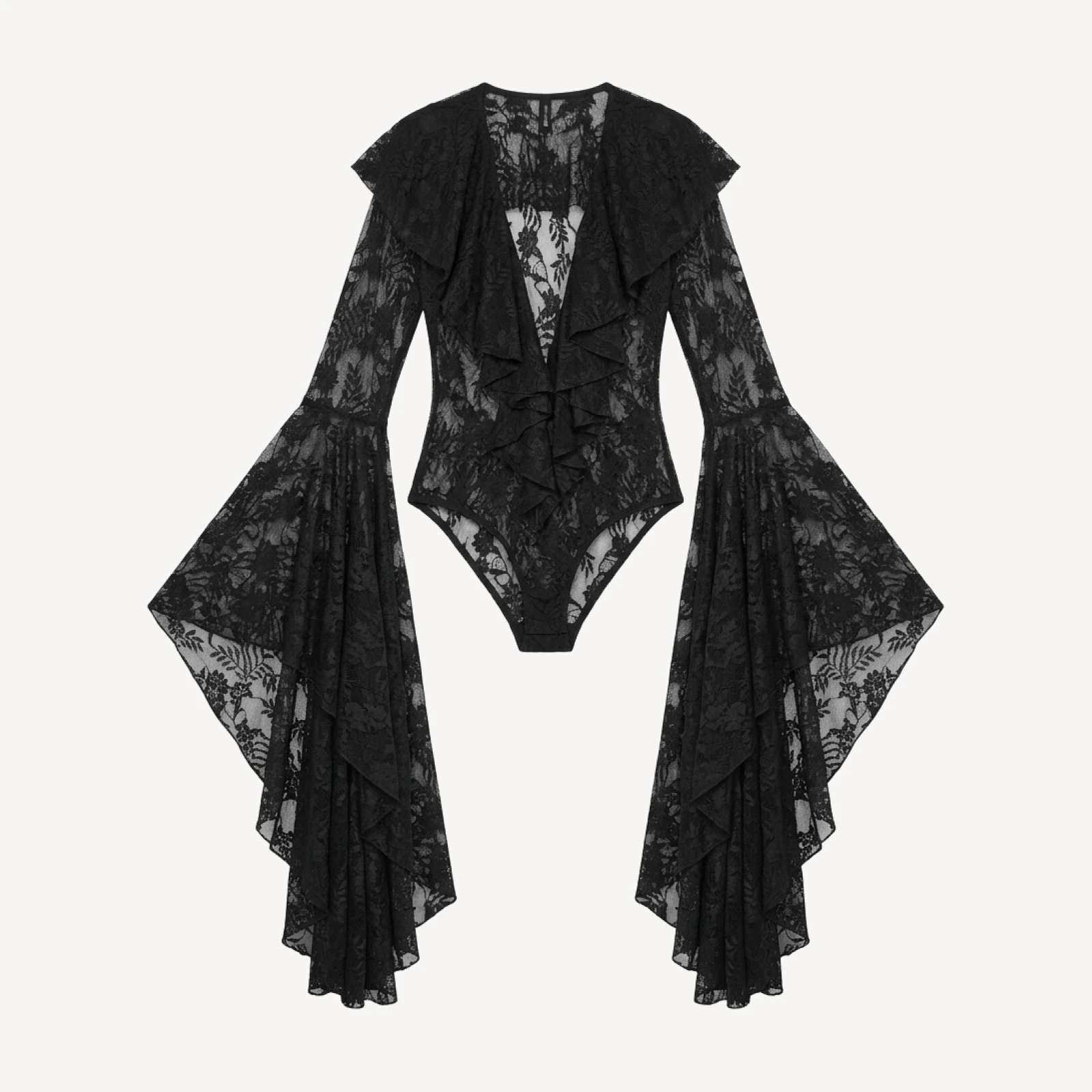 XL SLEEVE DEEP V RUFFLE BODYSUIT