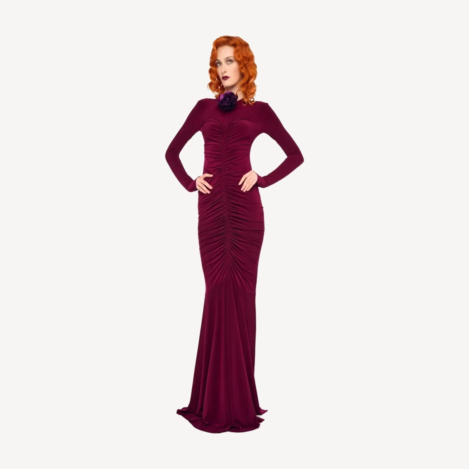 SHIRRED FRONT FISHTAIL GOWN