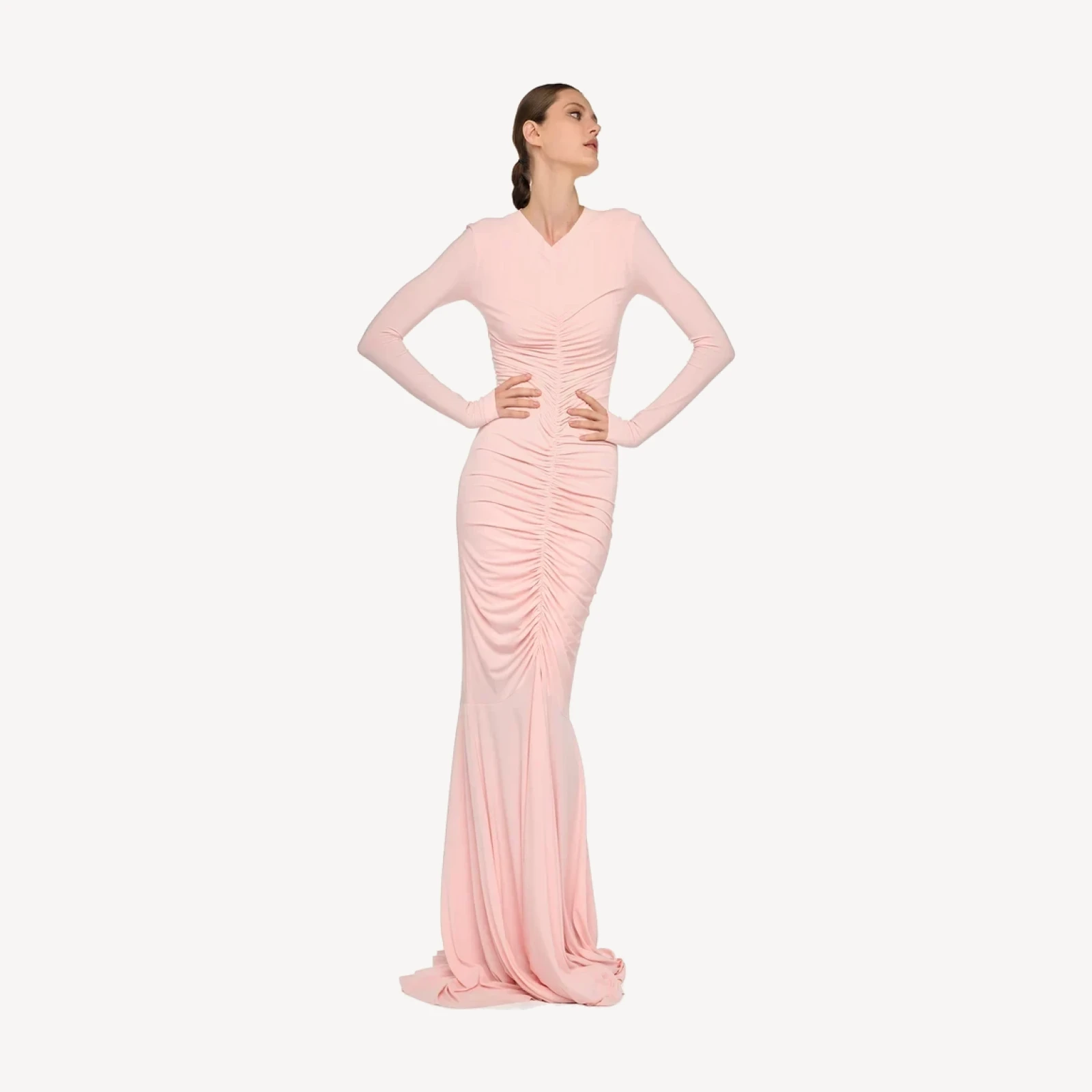 SHIRRED FRONT FISHTAIL GOWN