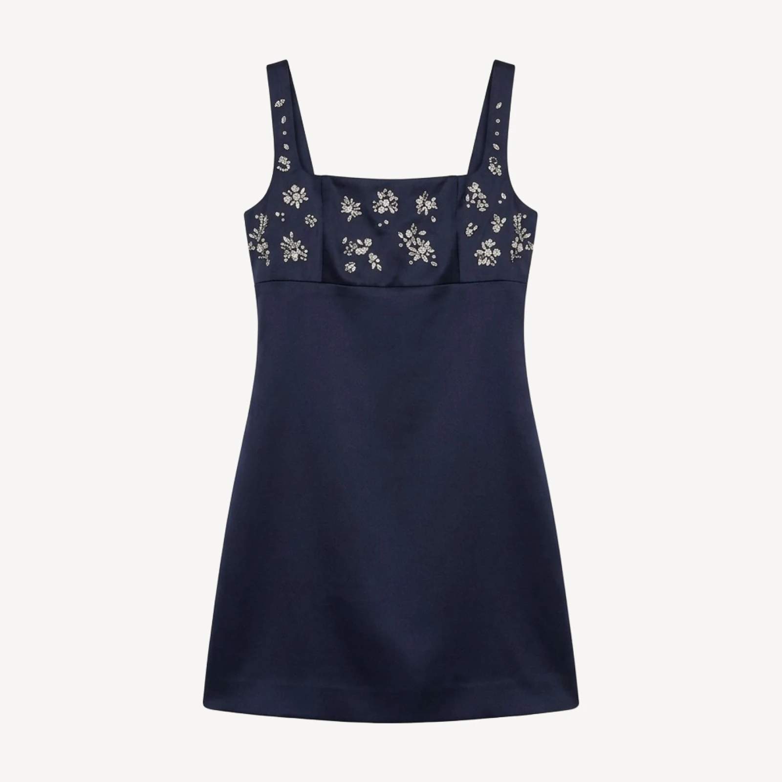 Maje Rhinestone Embroidered Square Neck Mini Dress