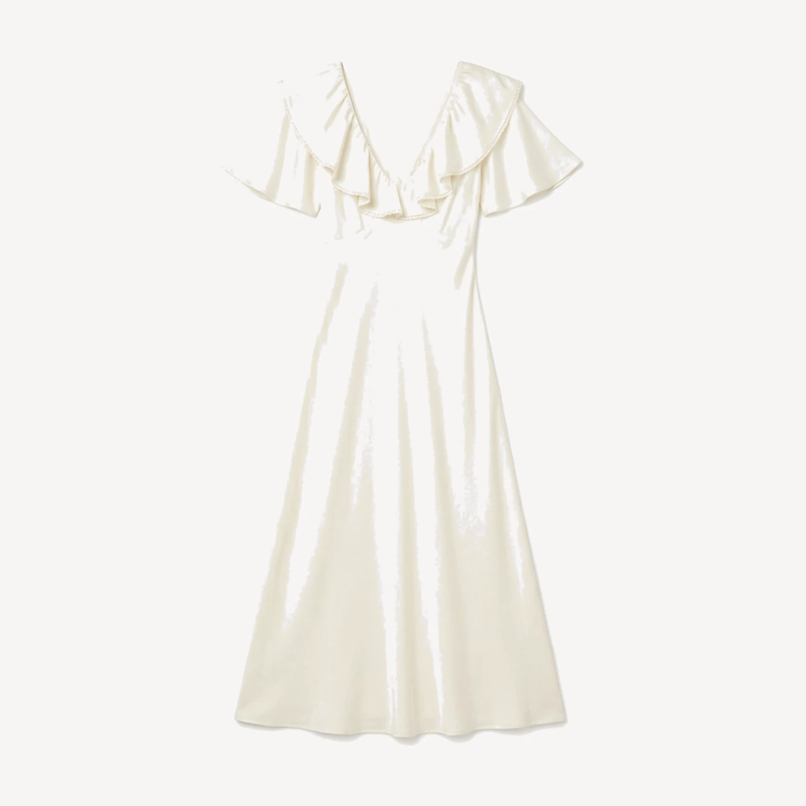 Florence Dress - Ivory Silk Dress With Neckline Lace Trim