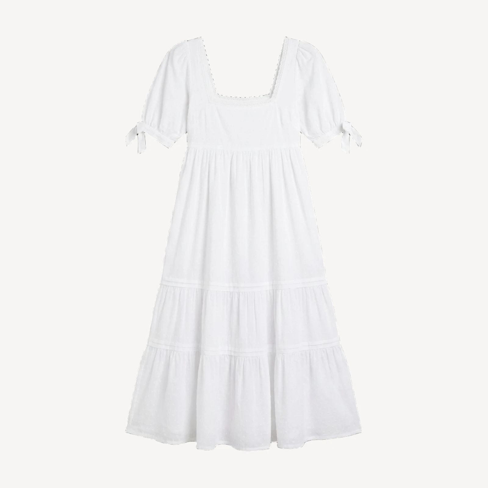 Parker Dress - White Cotton Swiss Dot Dress With Lace Trim