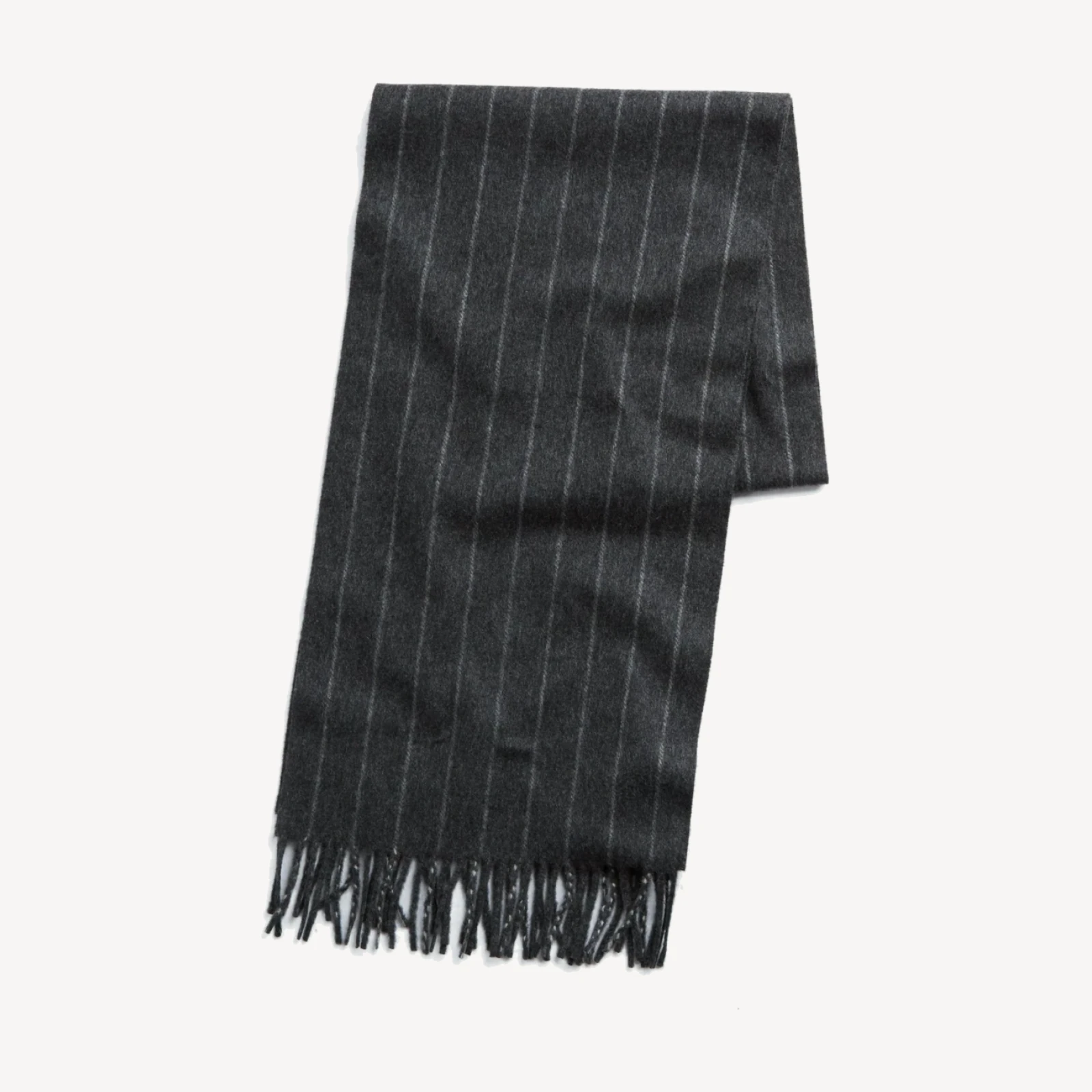 Joshua Ellis Charcoal Chalkstripe Cashmere Scarf