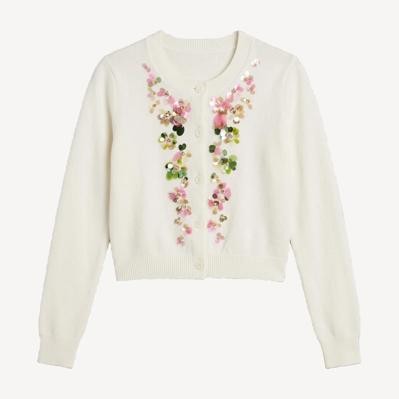 Cinq a Sept Waterfall Paillettes Cotton Blend Crewneck Cardigan