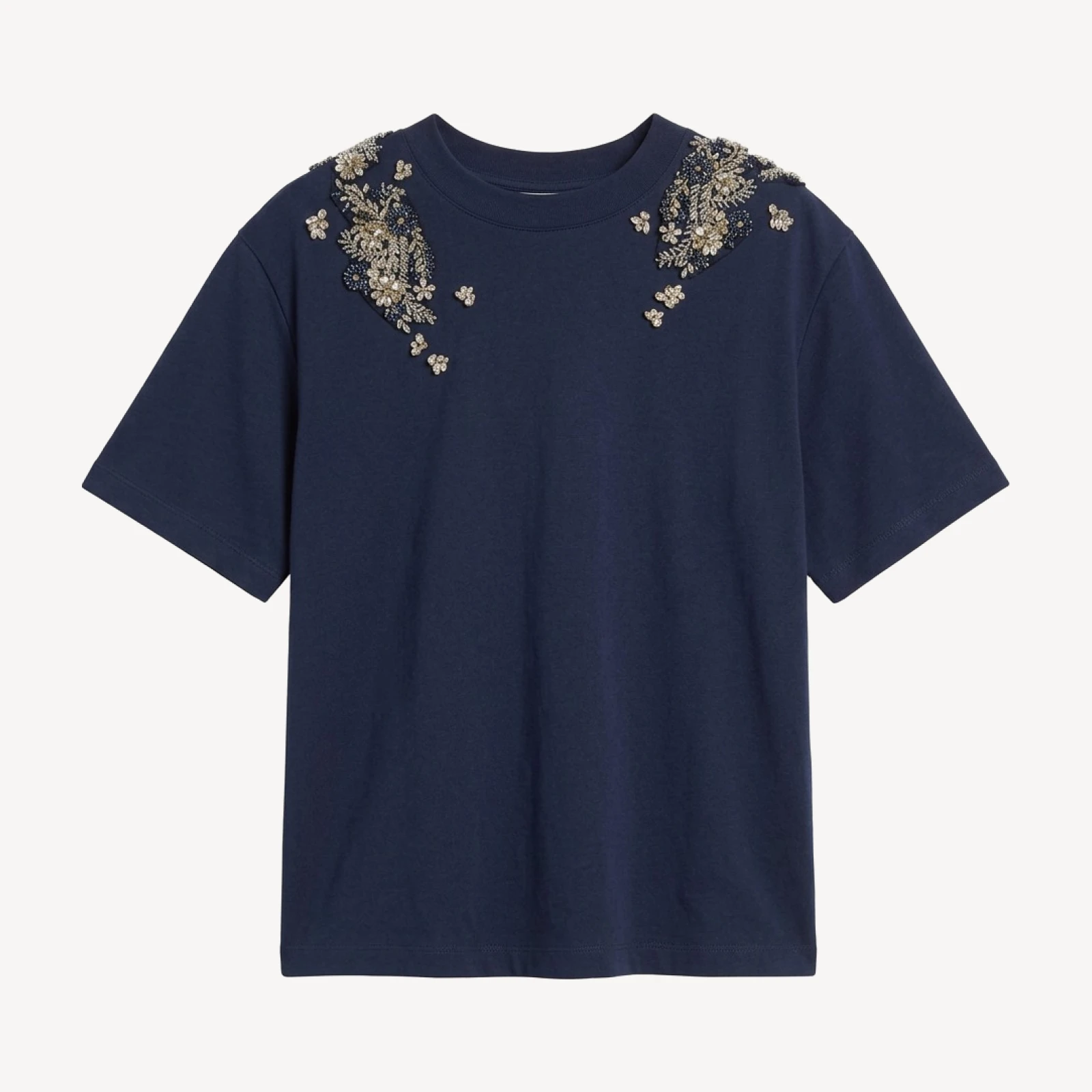 Cinq a Sept Davini Crystal Garden Beaded Cotton T-Shirt