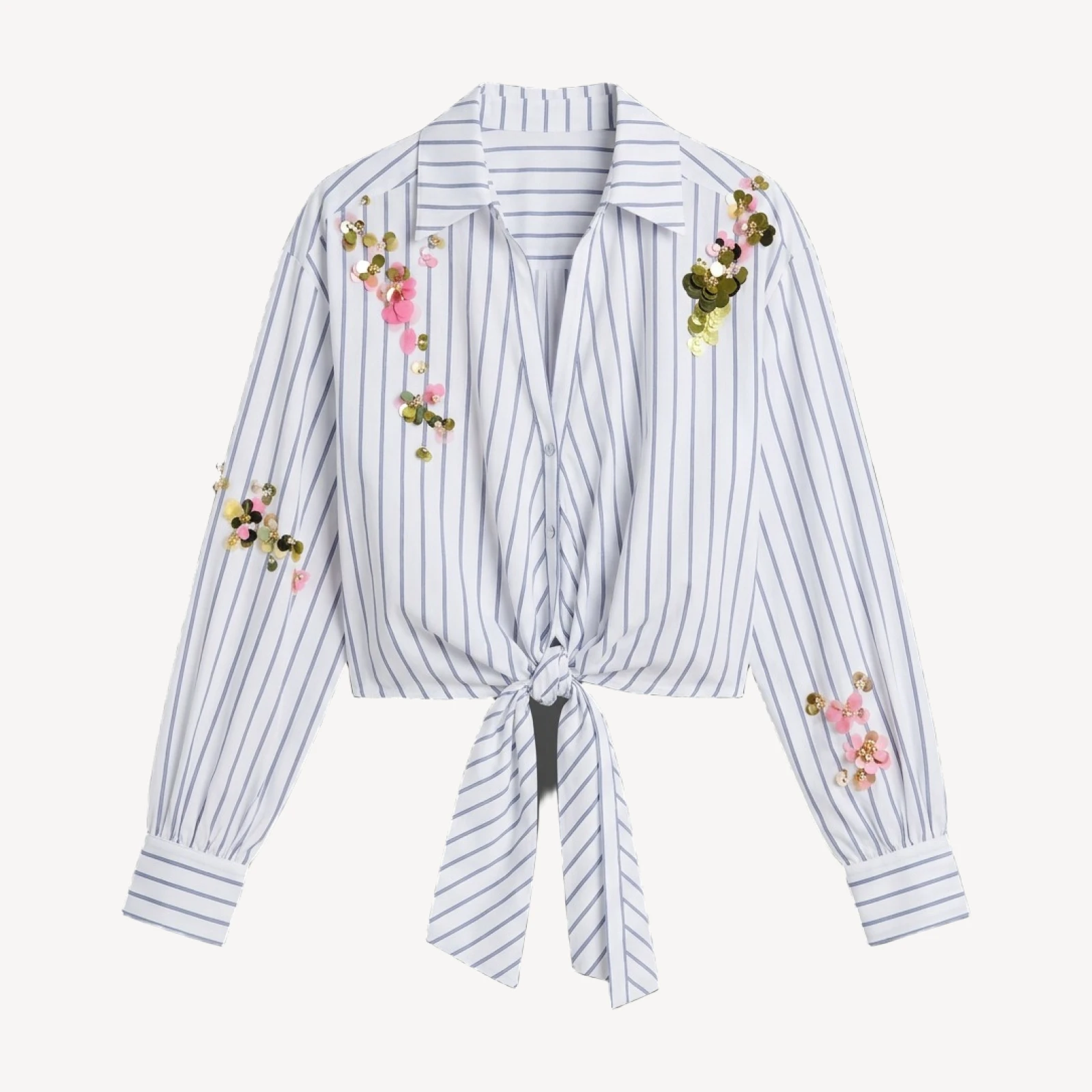 Cinq a Sept Marianna Waterfall Paillettes Striped Top
