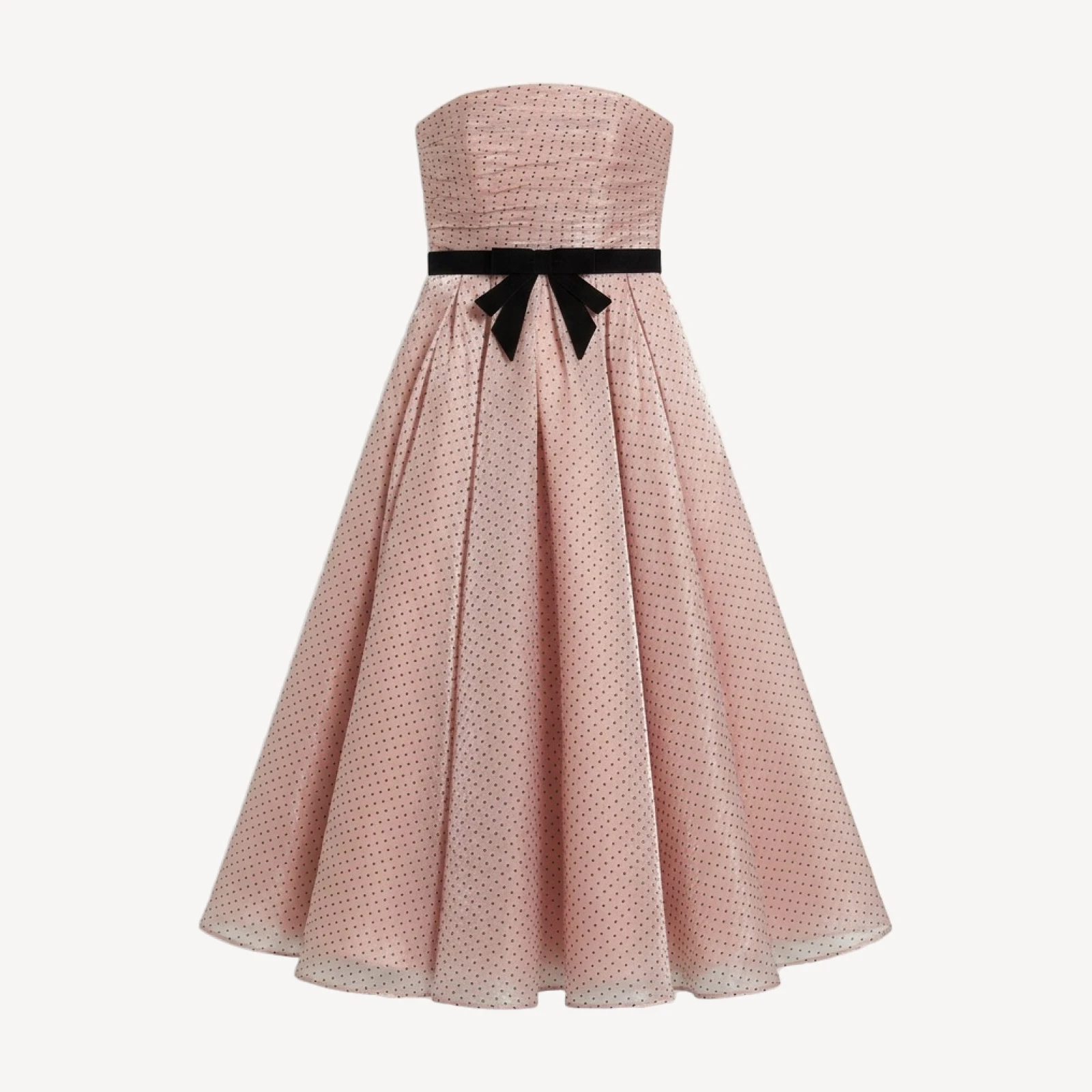 Mac Duggal Petite Polka Dot Organza Strapless Dress with Bow