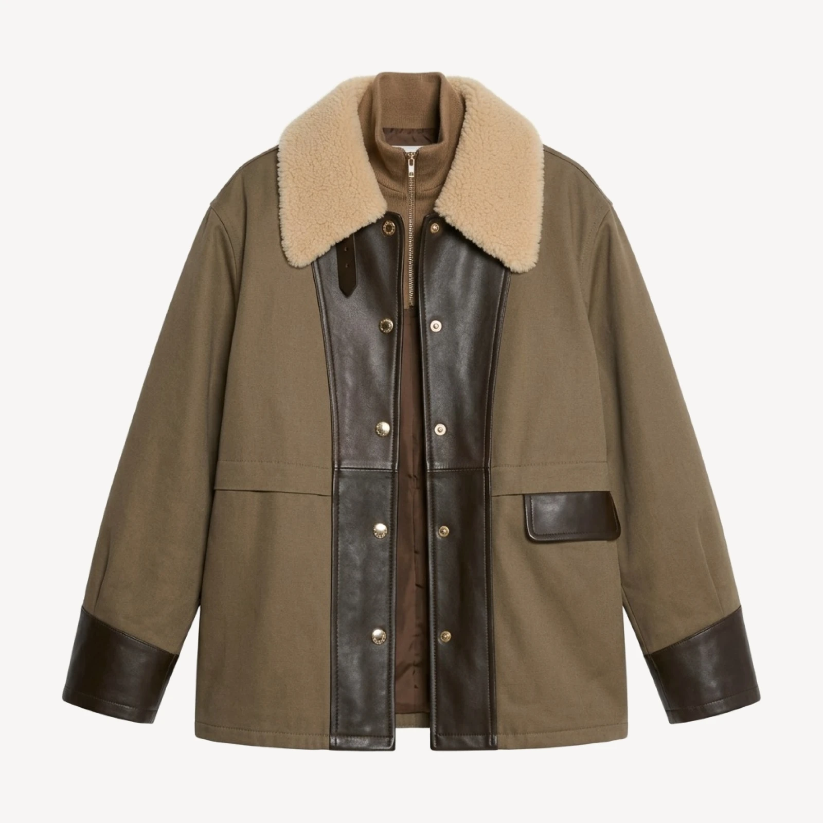 Sandro Two Tone Leather Coat